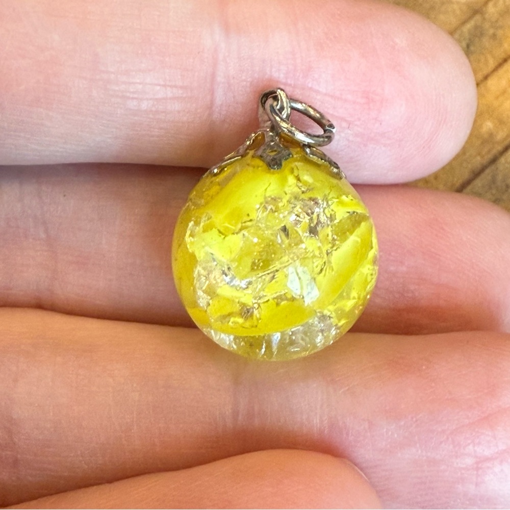 Vintage Crackled Yellow Glass Marble Pendant